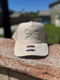 Cream Monochrome 3D Puff Bow Embroidered Trucker Hat