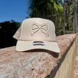 Cream Monochrome 3D Puff Bow Embroidered Trucker Hat