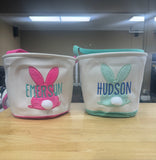 Easter Bunny Canvas Basket with Embroidered Name