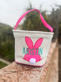 Easter Bunny Canvas Basket with Embroidered Name