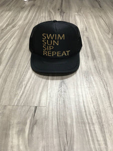 Swim Sun Sip Repeat Trucker Hat Champagne Trucker Hat Women's Trucker Hat Glitter Mexican Cruise Mexican Vacation Cabo Hats Cabo Trucker Hat