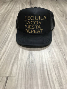 Tequila Tacos Siesta Repeat Trucker Hat Champagne Trucker Hat Women's Trucker Hat Glitter Mexican Cruise Mexican Vacation Cabo Hats Cabo