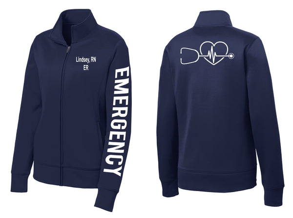 EMERGENCY RN | Navy and Red | Registered Nurse | Personalized Embroidery | Sport Nursing Jacket | Performance Fleece | buy ER nurse