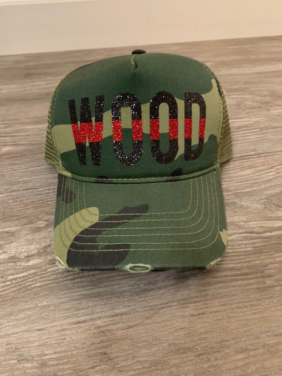 Thin Red Line Fireman Fire Wife Custom Name Hat Camo Glitter Firefighter Gift