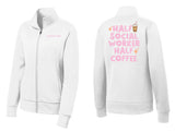 Half Social Worker Half Coffee Zip Up Medical Jacket Work Iced LCSW