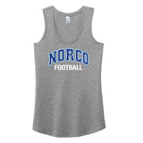 A heather gray sleeveless tank top with 'NORCO FOOTBALL' printed on the front in blue and white, displayed against a solid white background.