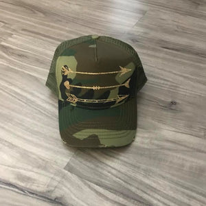 Arrows Gold Glitter Trucker Distressed Camo Hat