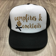 Load image into Gallery viewer, Campfires and Cocktails Trucker Hat