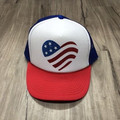 American Flag Heart Trucker Hat