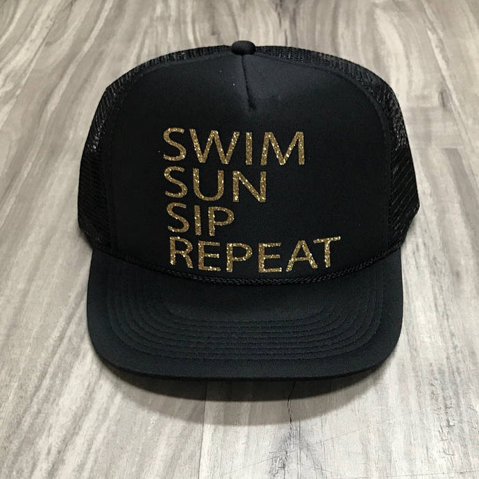 Swim Sun Sip Repeat Trucker Hat