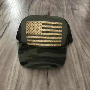 American Flag Glitter Trucker Hat