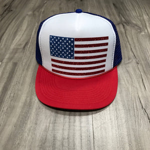 American Flag Trucker Hat 2-Color Glitter Flag