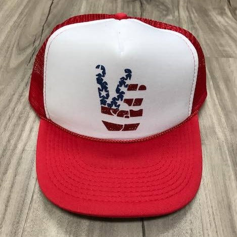 American Flag Peace Sign Trucker Hat