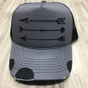 Arrows Glitter Back Gray Distressed Trucker Hat