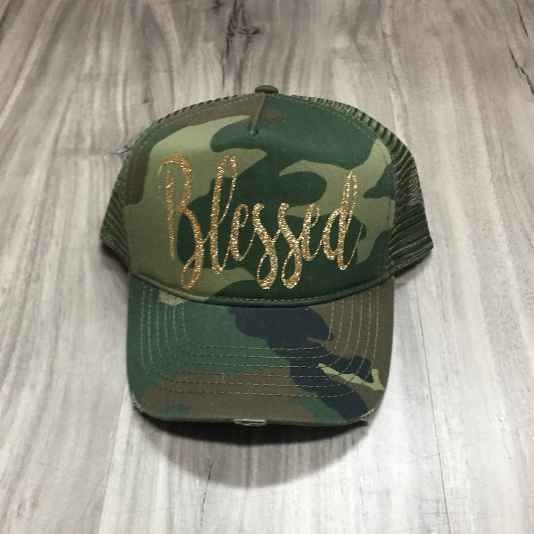 Blessed Distressed Camo Trucker Hat