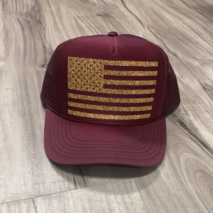 American Flag Glitter Trucker Hat