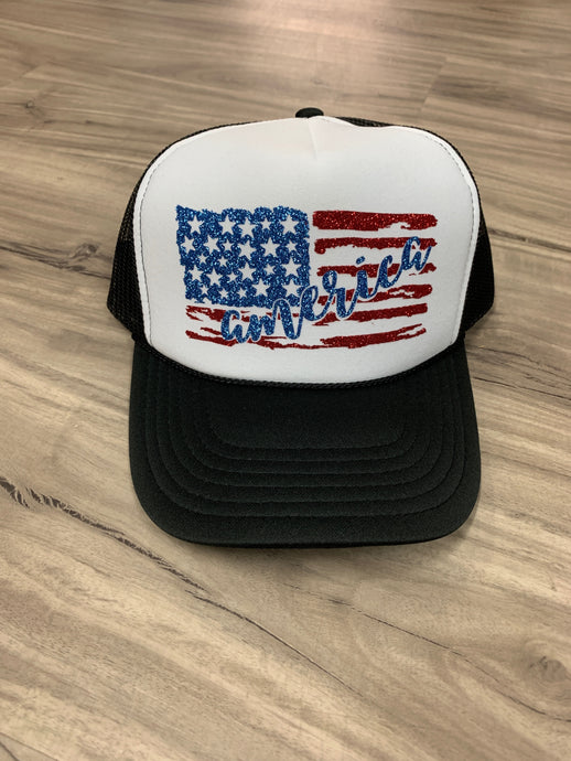 America Flag Glitter Trucker Hat