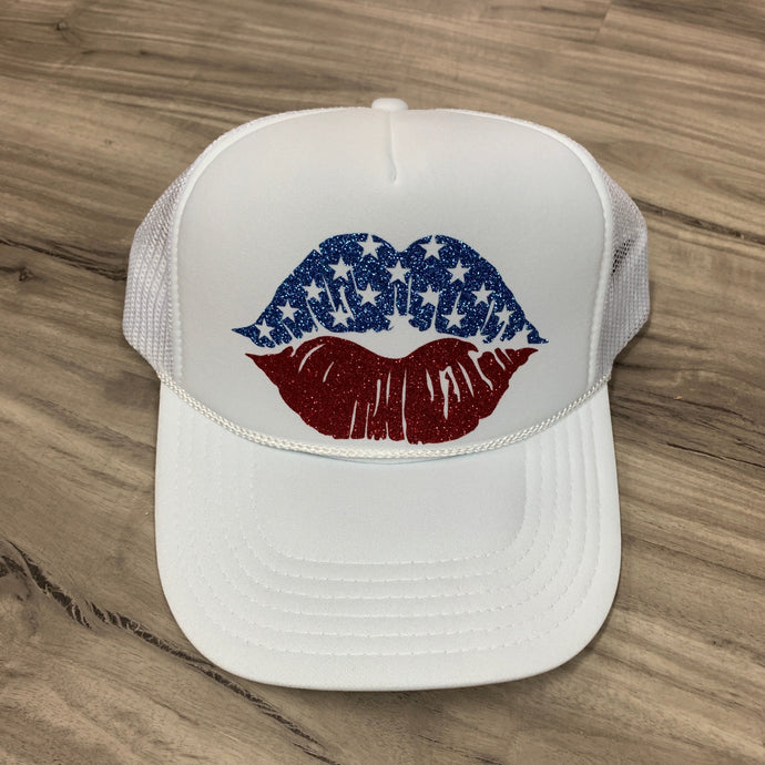America Lips Glitter Trucker Hat