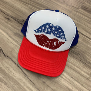 America Lips Glitter Trucker Hat